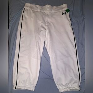Under Armour men's medium white baseball pants with black stripes.